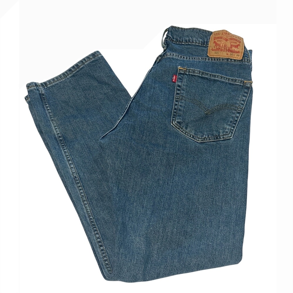 Levis 505 Regular Fit Jeans Mens 34x32 Medium Wash Blue Straight Leg Denim